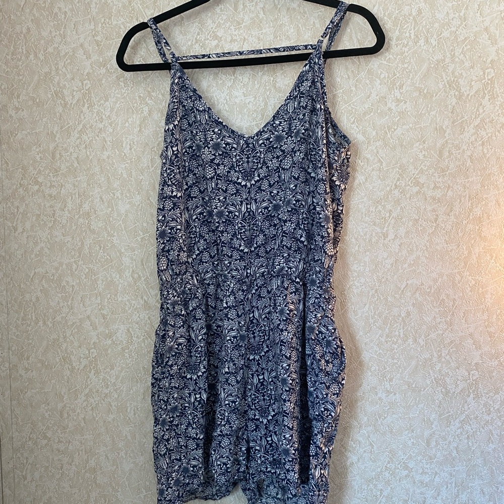 Floral Print Navy Blue Romper with Adjustable Straps
